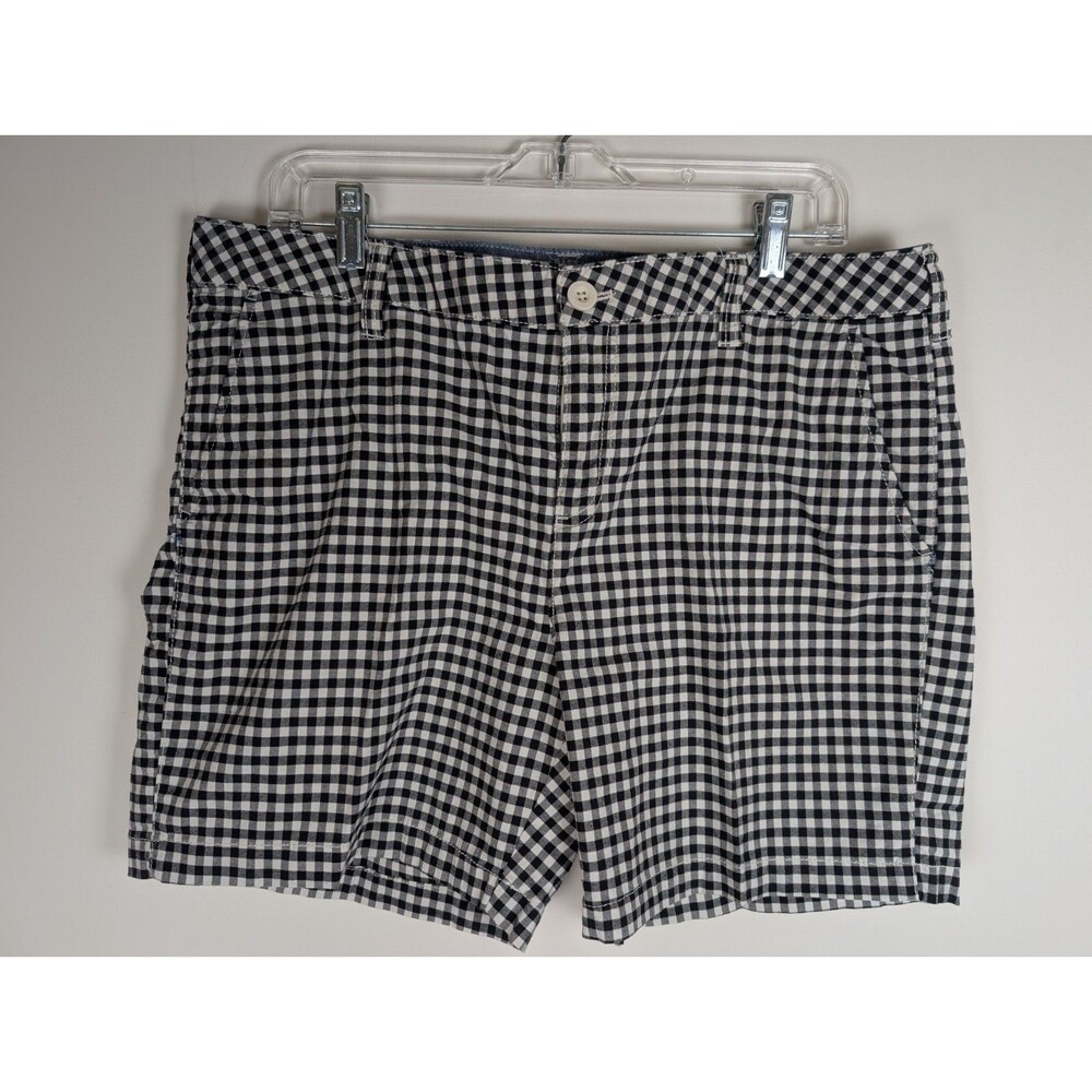 GH Bass Shorts Womens 14 White Black Gingham 6" Chino Pockets Flat Front Summer